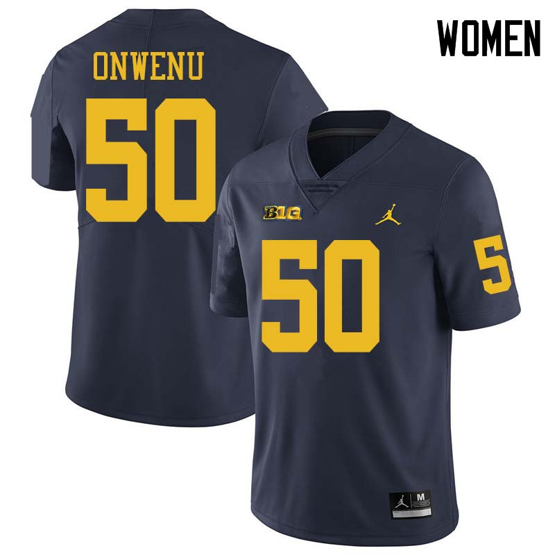 Jordan Brand Women #50 Michael Onwenu Michigan Wolverines College Football Jerseys Sale-Navy
